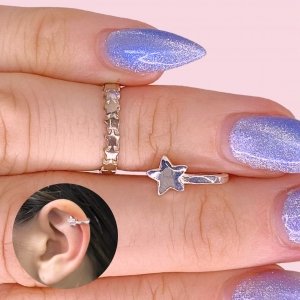 Conjunto Anillo Estrellas para media Falange y Aro Cuff Estrella Plata 925